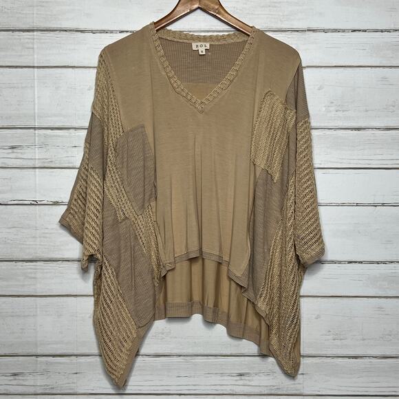 POL City Drifrter Oversized Neutral Tan Boho Top Size Small - Picture 2 of 9